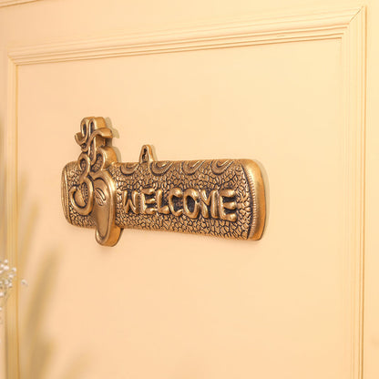 Brass Ganesha "Welcome" Wall Hanging Plate (15.5 Inch)
