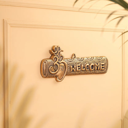 Brass Ganesha "Welcome" Wall Hanging Plate (15.5 Inch)