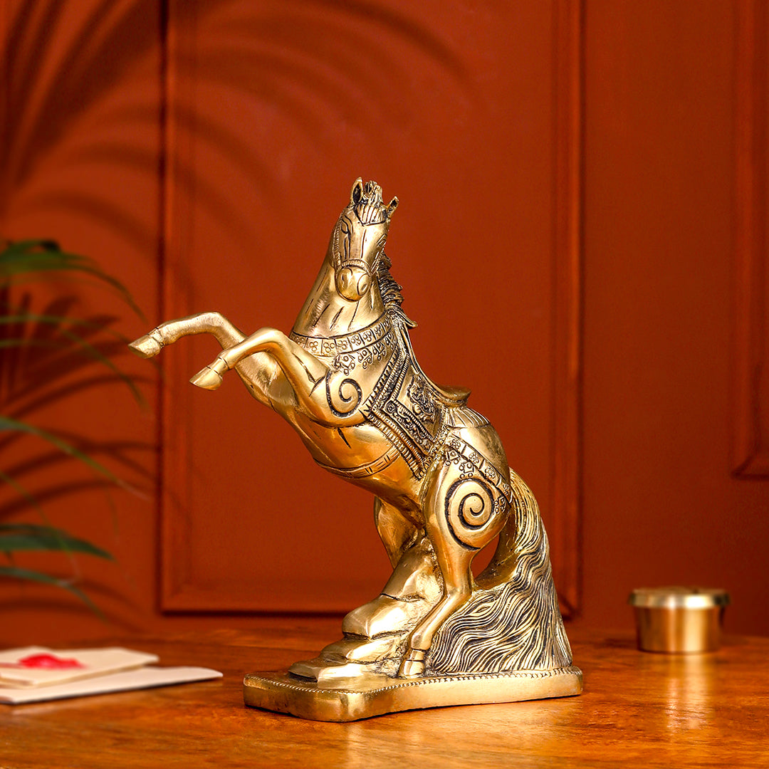 Brass Jumping Horse Statue (8.7 Inch)