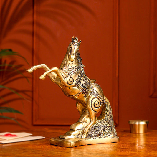 Brass Jumping Horse Statue (8.7 Inch)