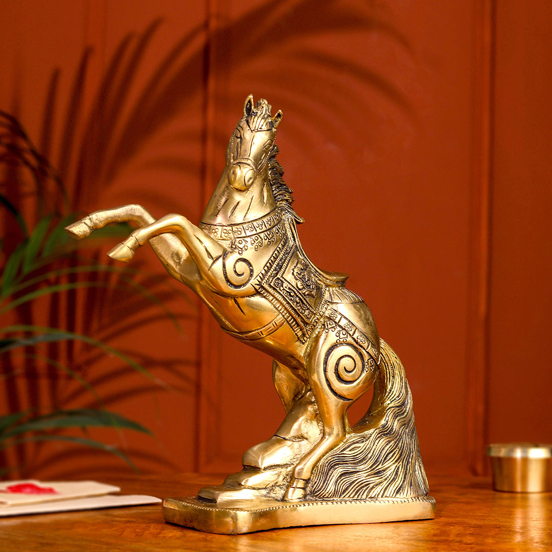 Brass Jumping Horse Statue (8.7 Inch)