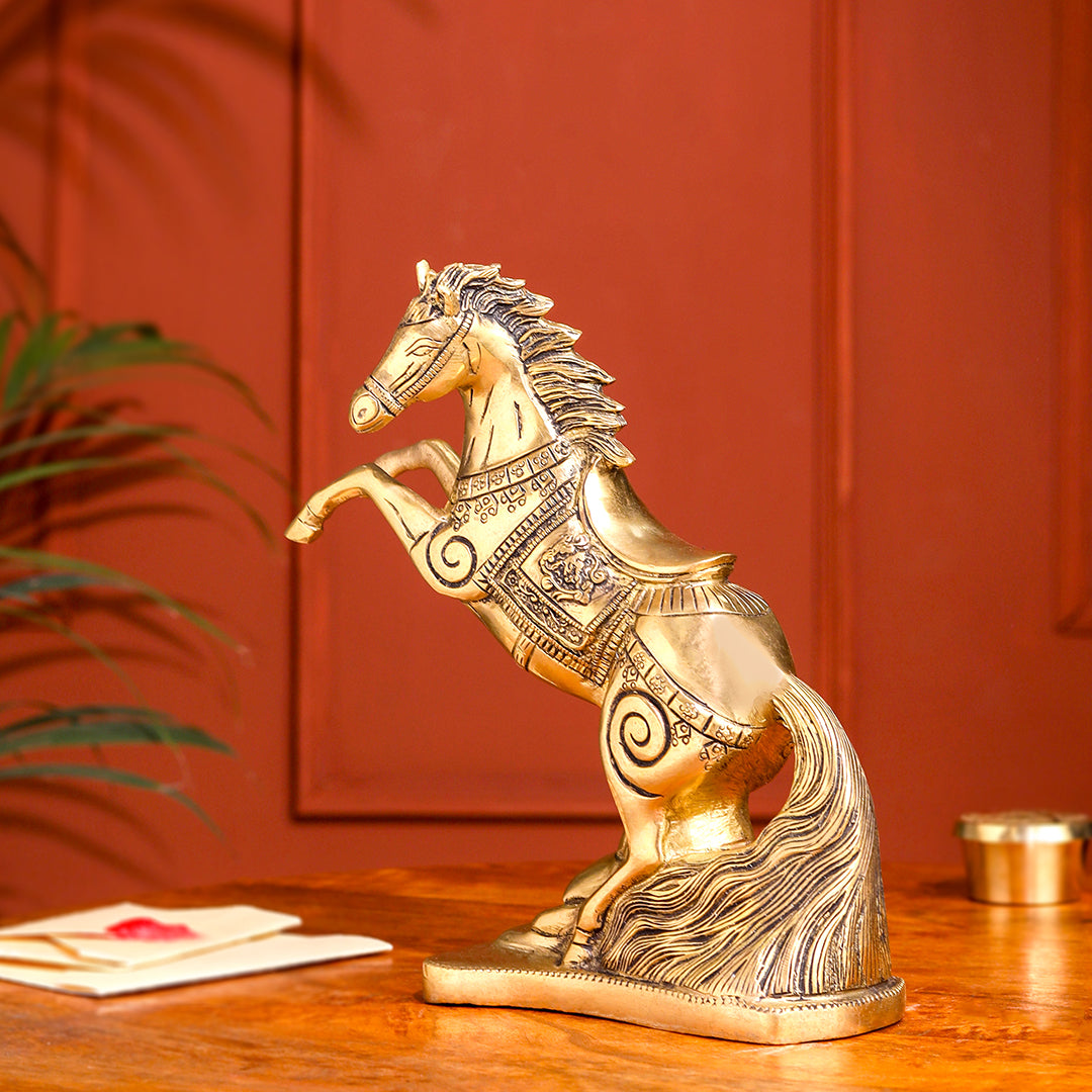 Brass Jumping Horse Statue (8.7 Inch)
