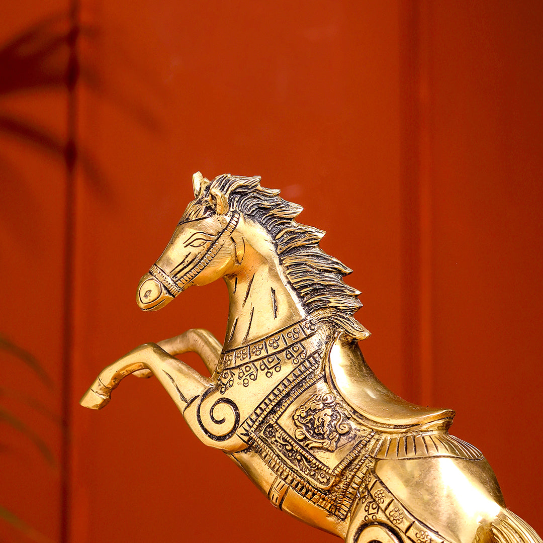 Brass Jumping Horse Statue (8.7 Inch)
