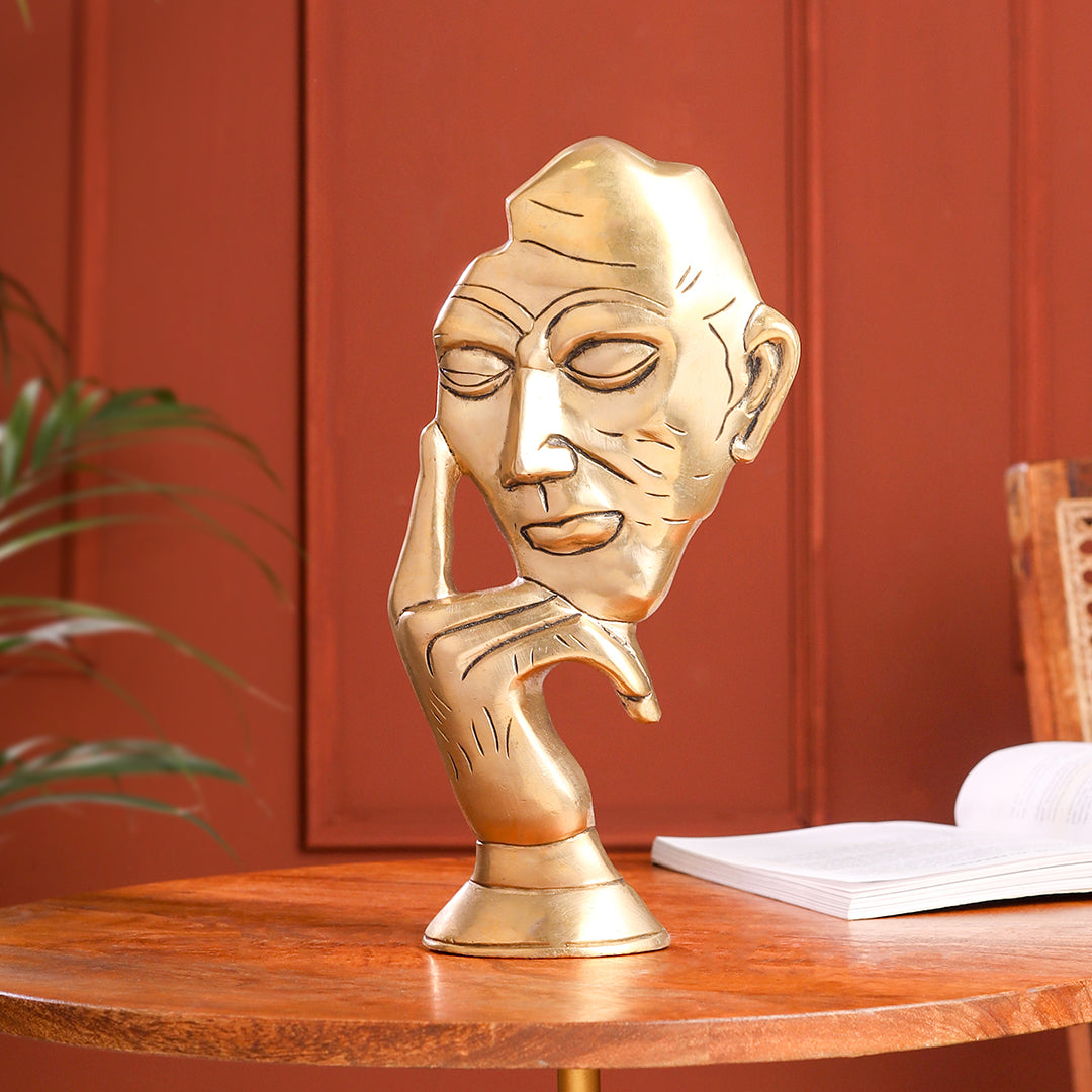 Brass Thinking Face Statue (11.9 Inch)