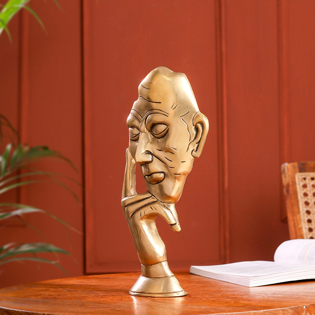 Brass Thinking Face Statue (11.9 Inch)