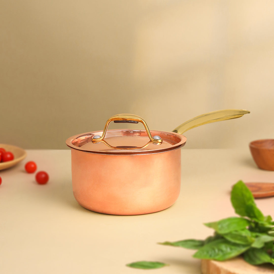 Copper Sauce Pan With Lid And Handle (14.3 Inch)