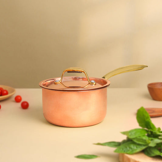 Copper Sauce Pan With Lid And Handle (14.3 Inch)
