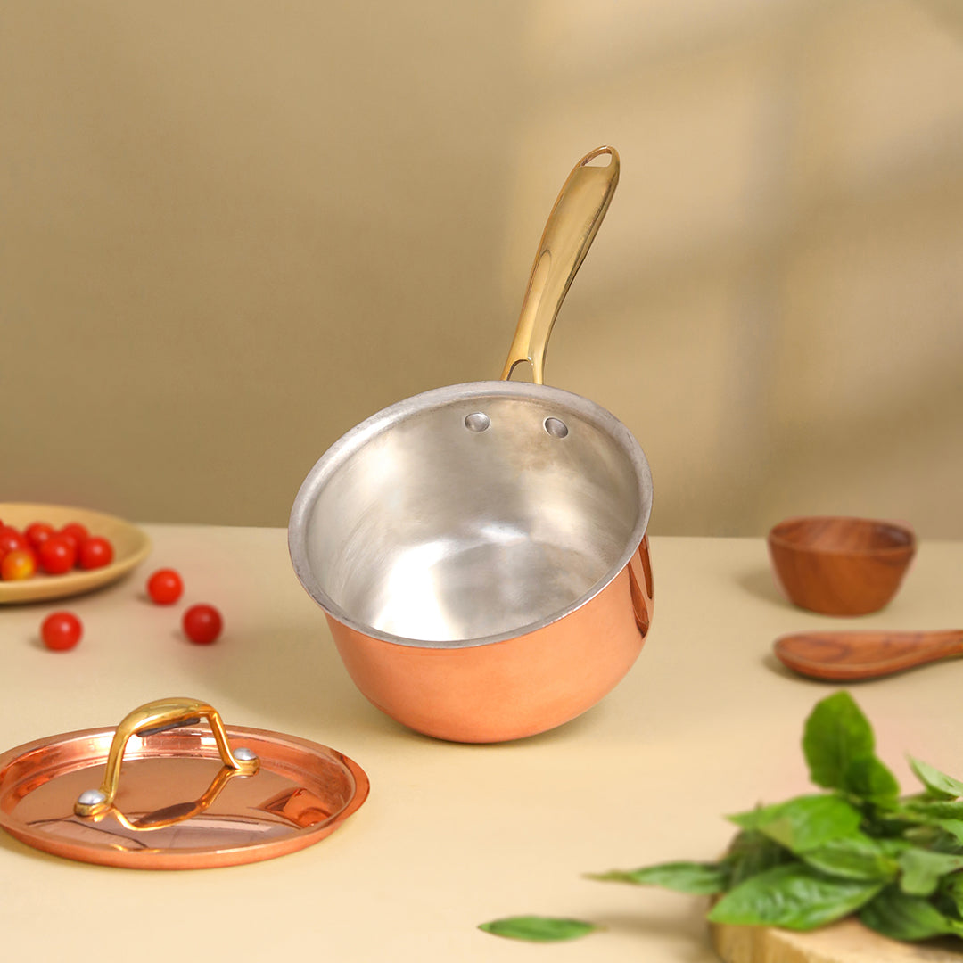 Copper Sauce Pan With Lid And Handle (14.3 Inch)