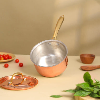Copper Sauce Pan With Lid And Handle (14.3 Inch)
