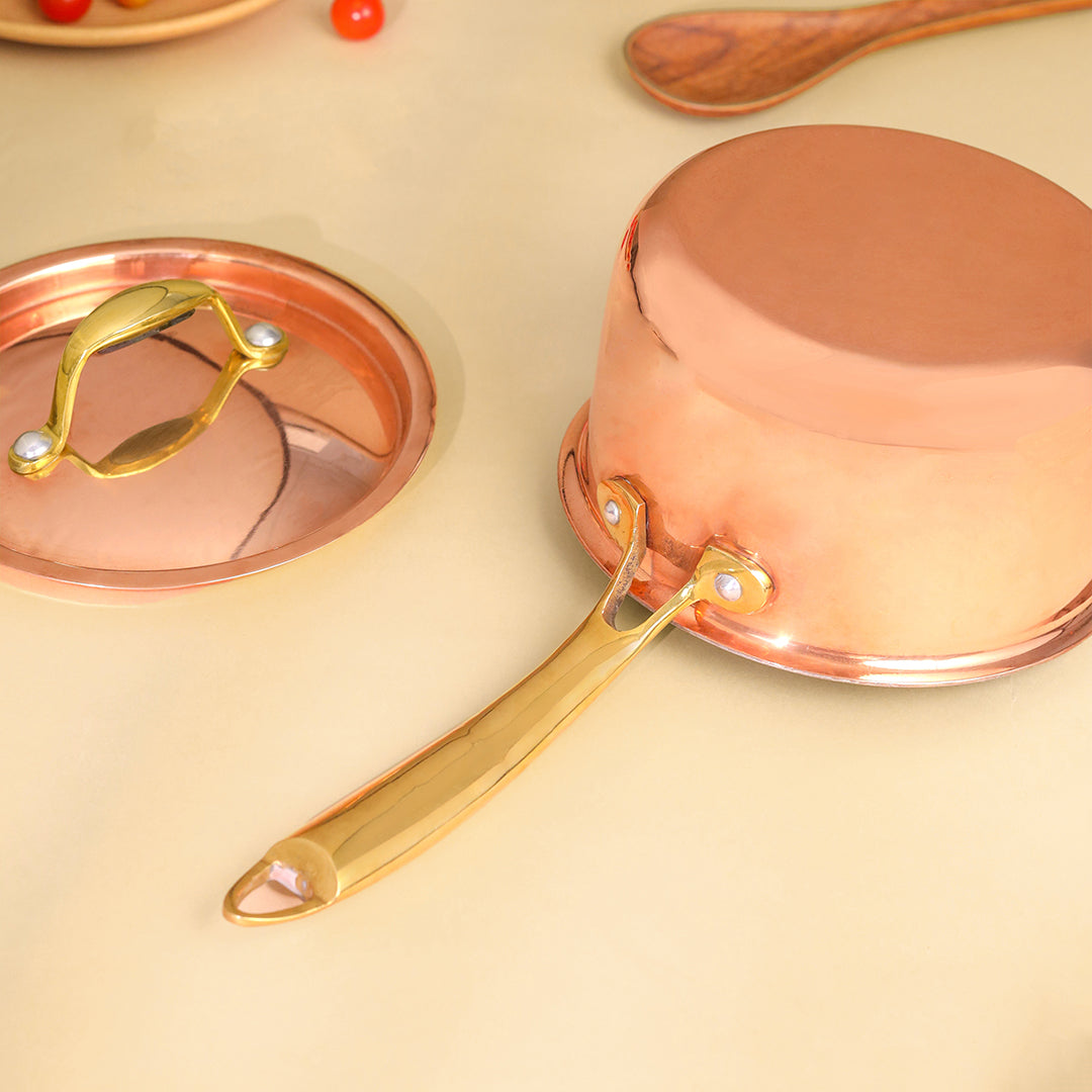 Copper Sauce Pan With Lid And Handle (14.3 Inch)