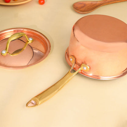 Copper Sauce Pan With Lid And Handle (14.3 Inch)