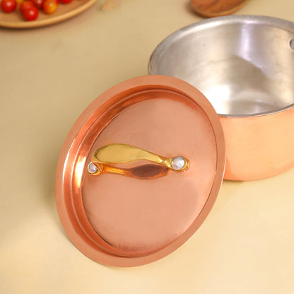 Copper Sauce Pan With Lid And Handle (14.3 Inch)