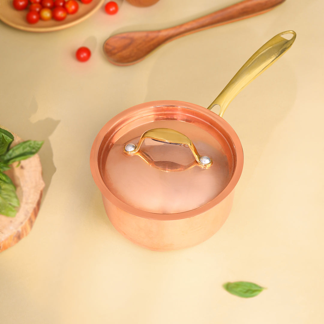 Copper Sauce Pan With Lid And Handle (14.3 Inch)