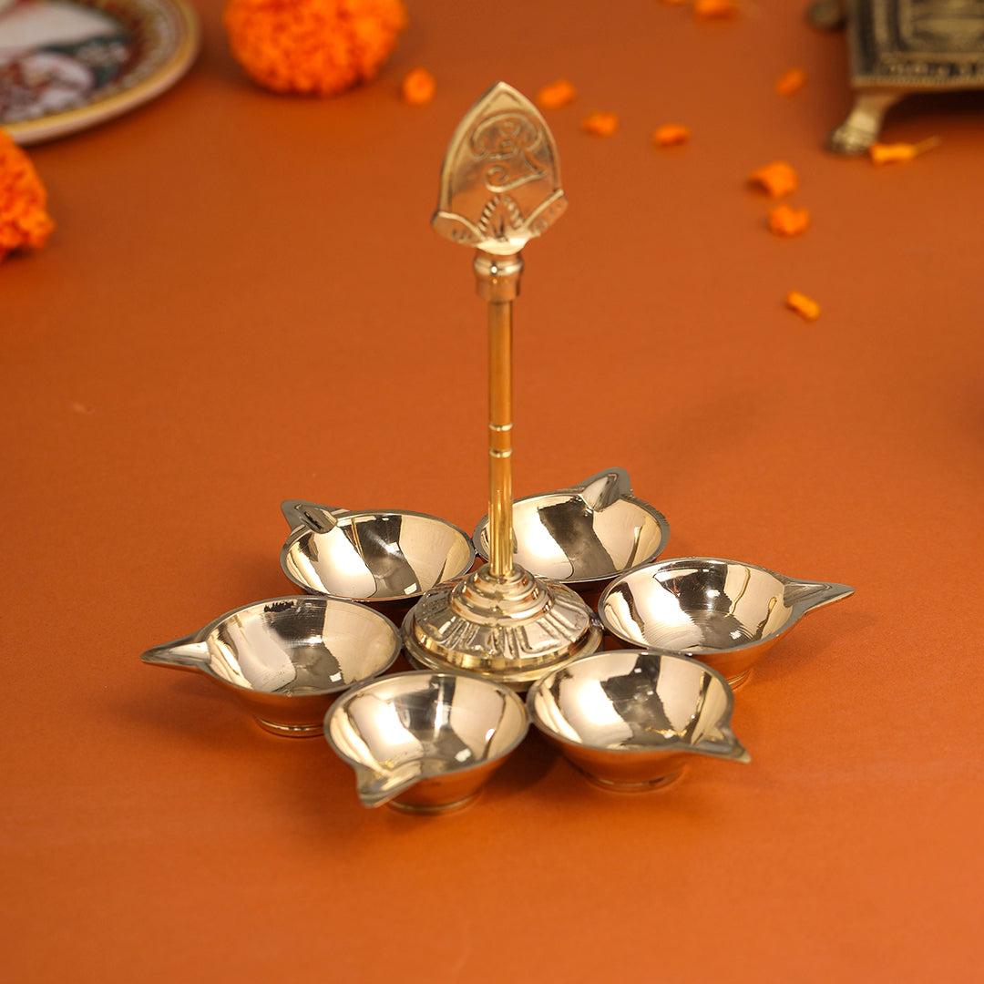Brass Vel Six Petal Diya (6.6 Inch)