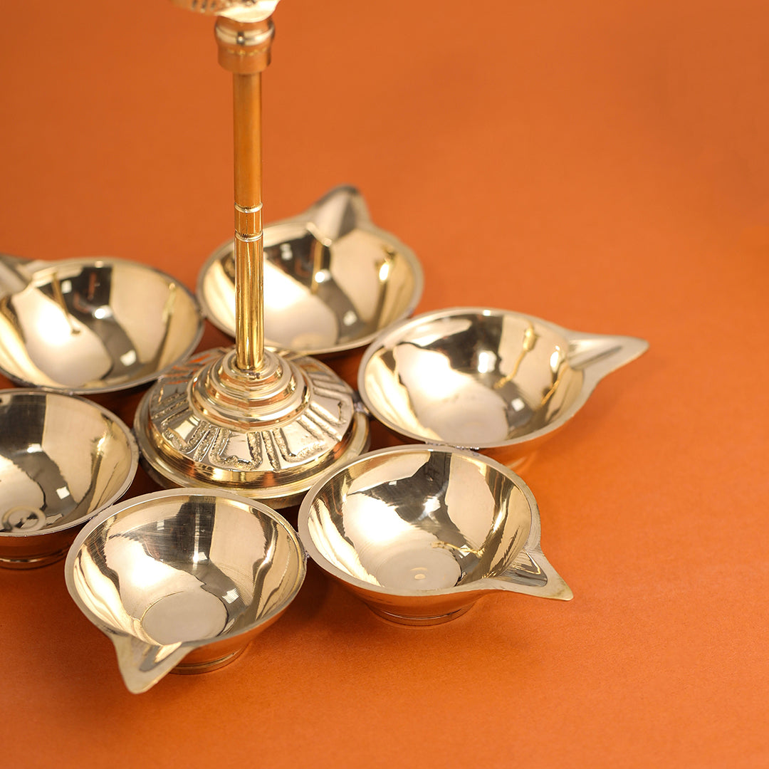 Brass Vel Six Petal Diya (6.6 Inch)