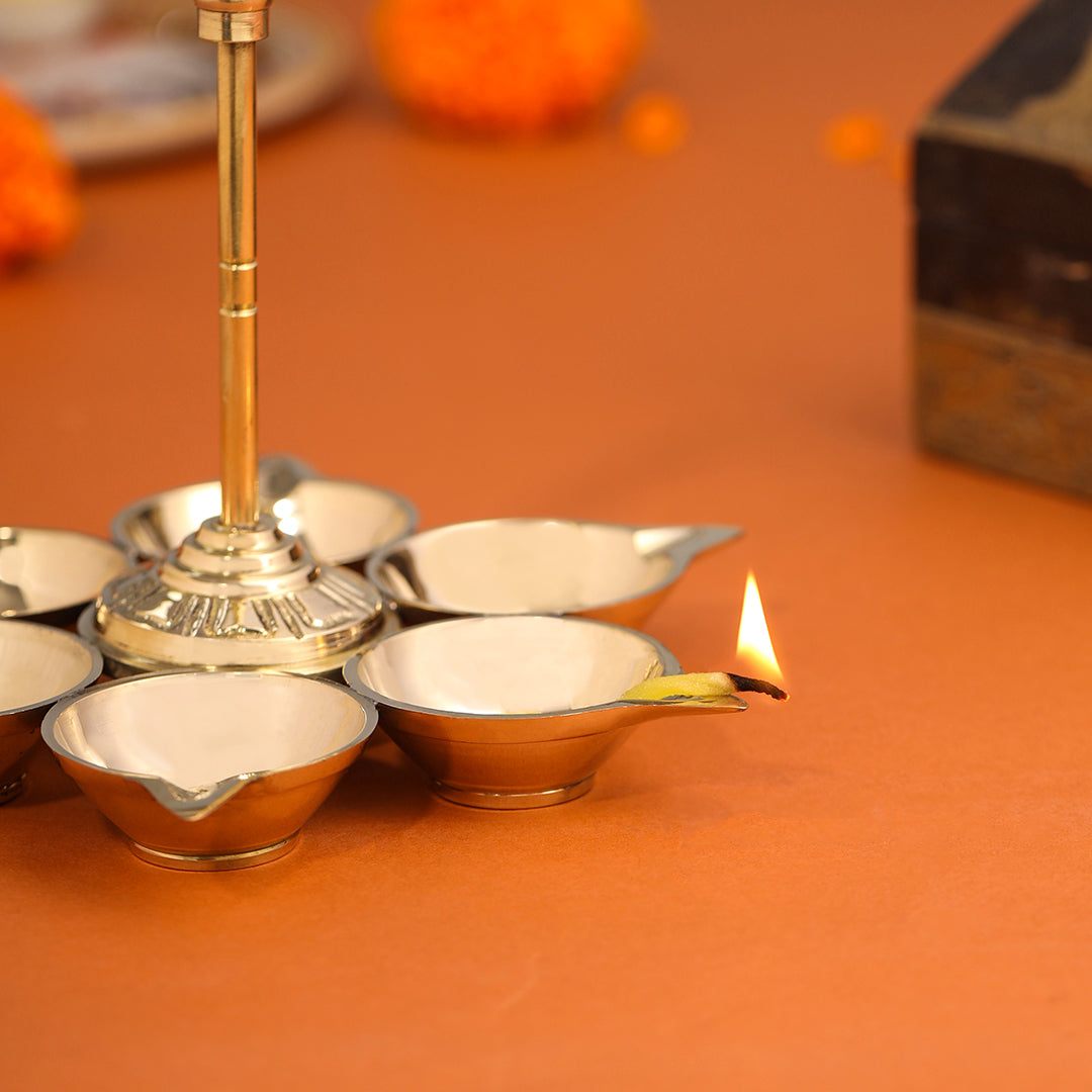 Brass Vel Six Petal Diya (6.6 Inch)