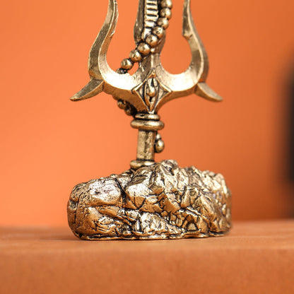 Brass Trishul with Damru & Om (4 Inch)