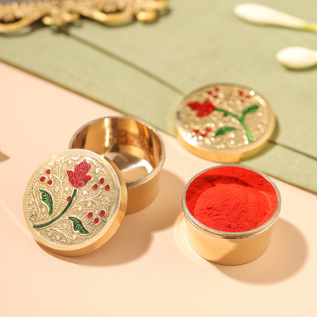 Brass Kumkum / Sindoor Box Pack of Two (1.2 INCH)