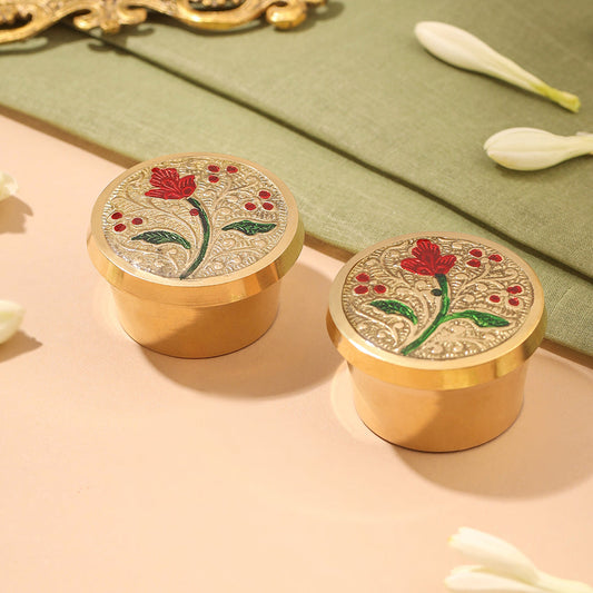 Brass Kumkum / Sindoor Box Pack of Two (1.2 INCH)