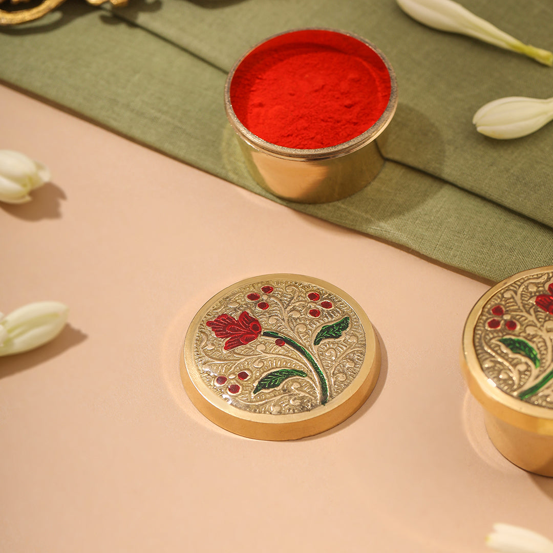 Brass Kumkum / Sindoor Box Pack of Two (1.2 INCH)