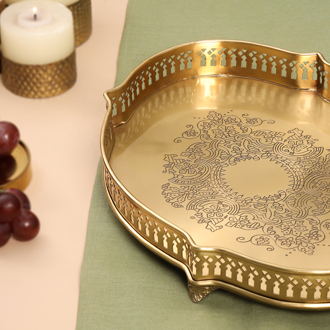 Brass Matt Oval Embossed Tray