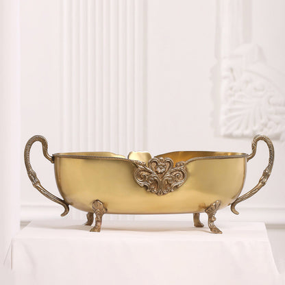 Brass Bowl Embossed Design With Decorative Style Handle (16 Inch)