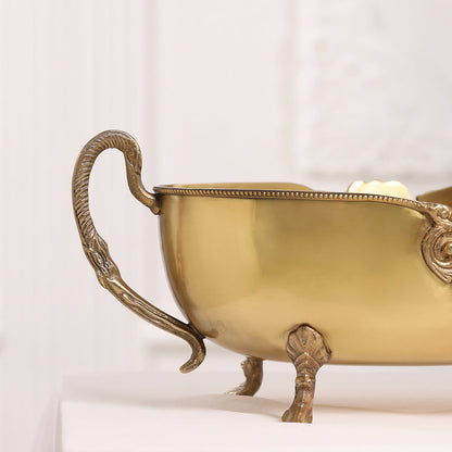 Brass Bowl Embossed Design With Decorative Style Handle (16 Inch)
