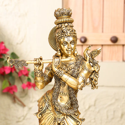 Brass Krishna Idol – Antique Finish