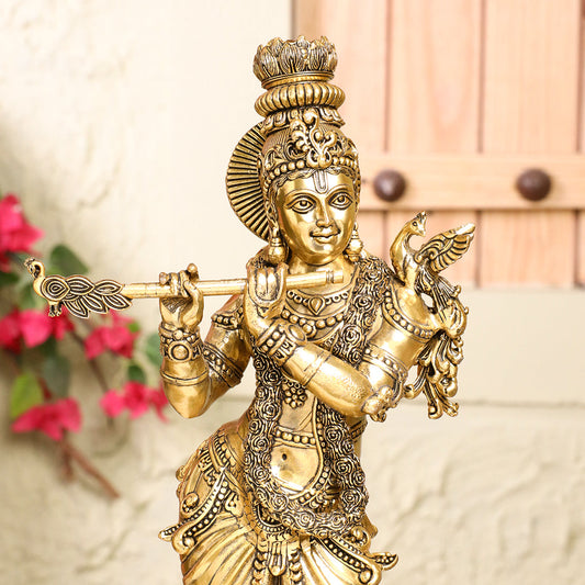 Brass Krishna Idol – Antique Finish