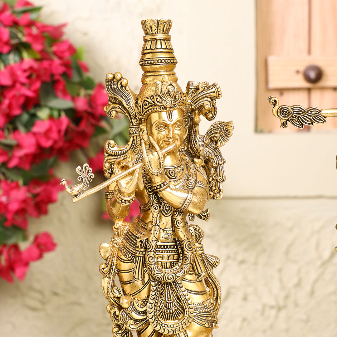 Brass Krishna Idol – Antique Finish
