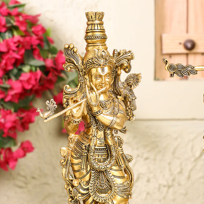 Brass Krishna Idol – Antique Finish