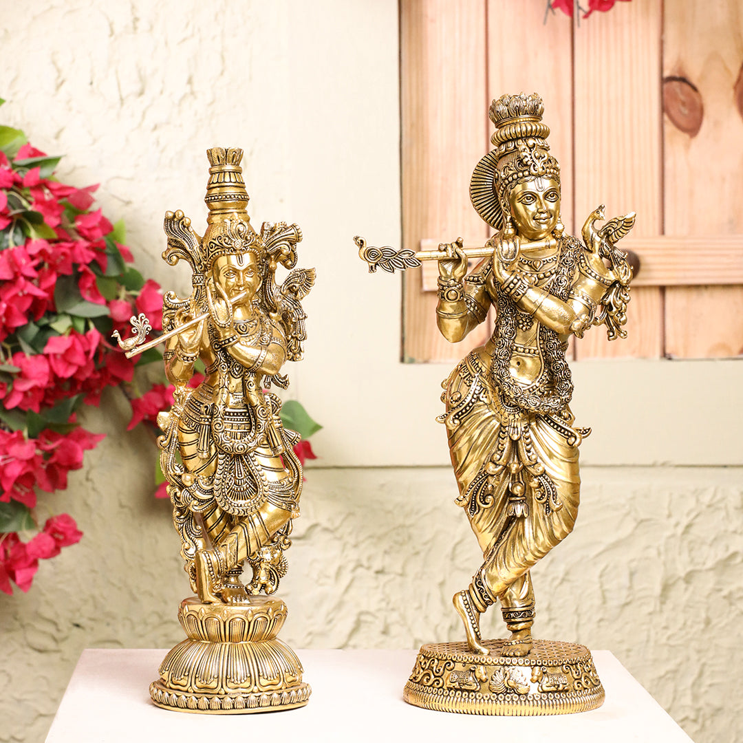 Brass Krishna Idol – Antique Finish