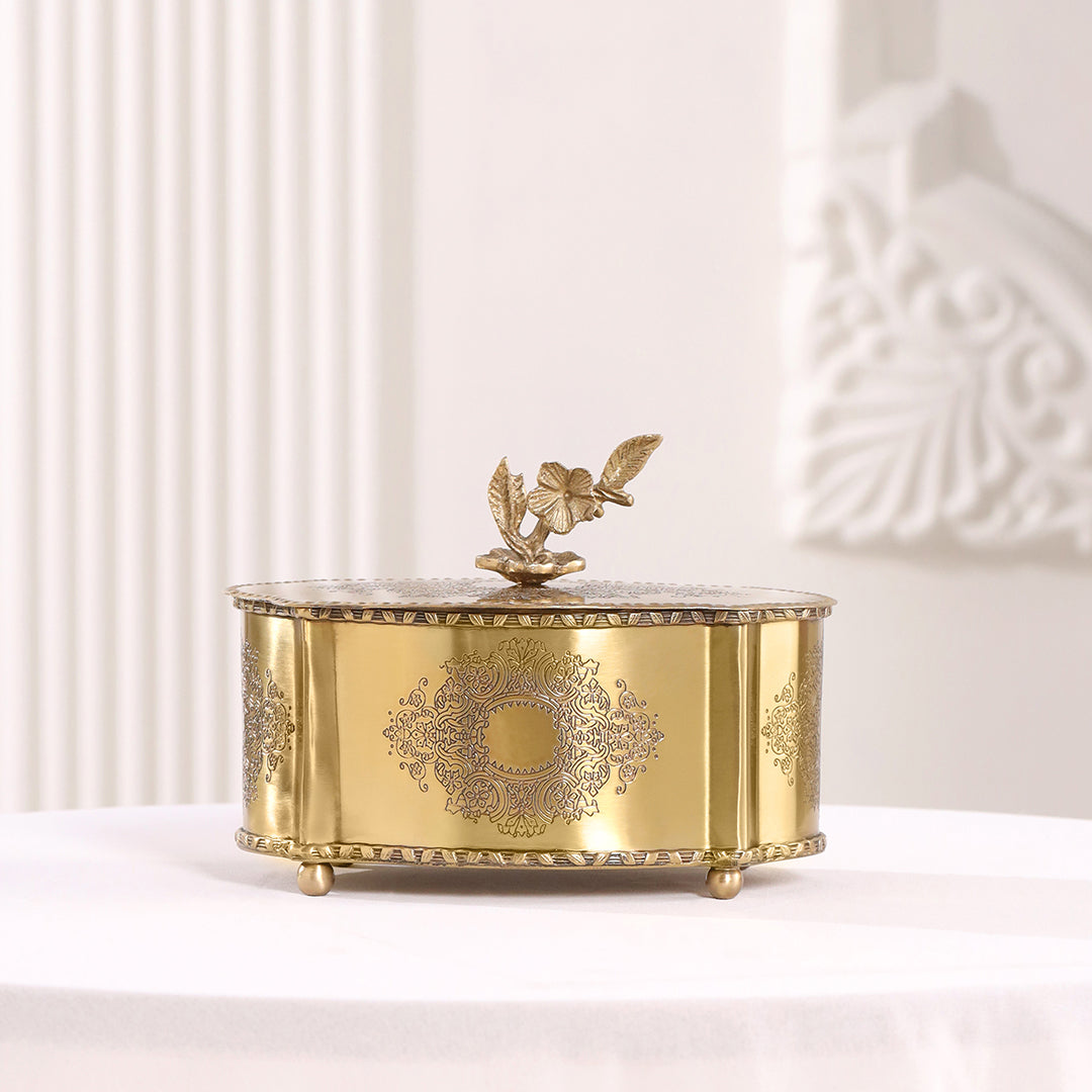 Brass Dry Fruit Box with Floral Lid – Handcrafted Elegance