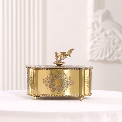 Brass Dry Fruit Box with Floral Lid – Handcrafted Elegance
