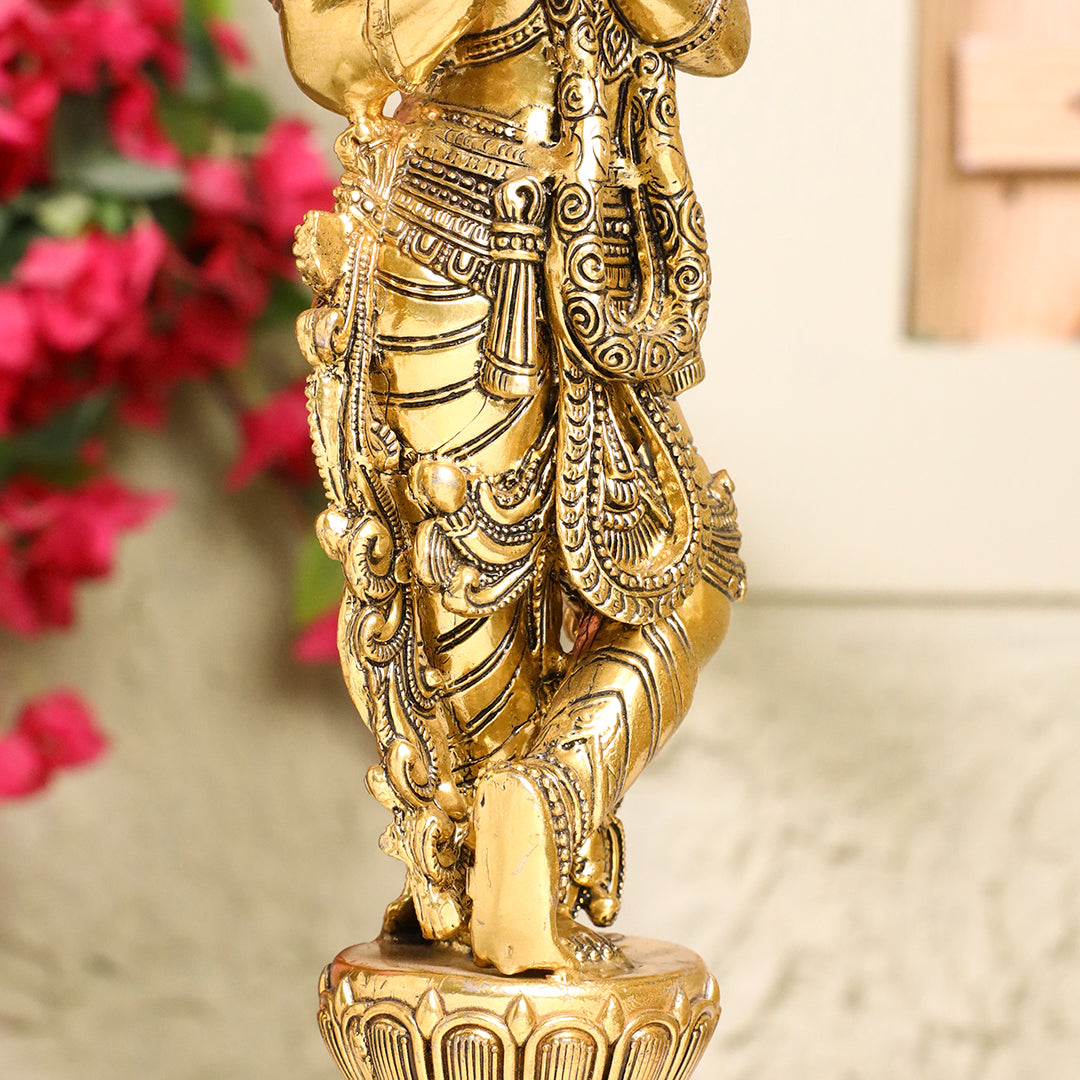 Brass Krishna Idol – Antique Finish