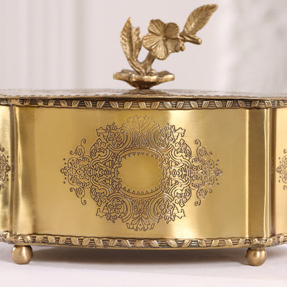 Brass Dry Fruit Box with Floral Lid – Handcrafted Elegance