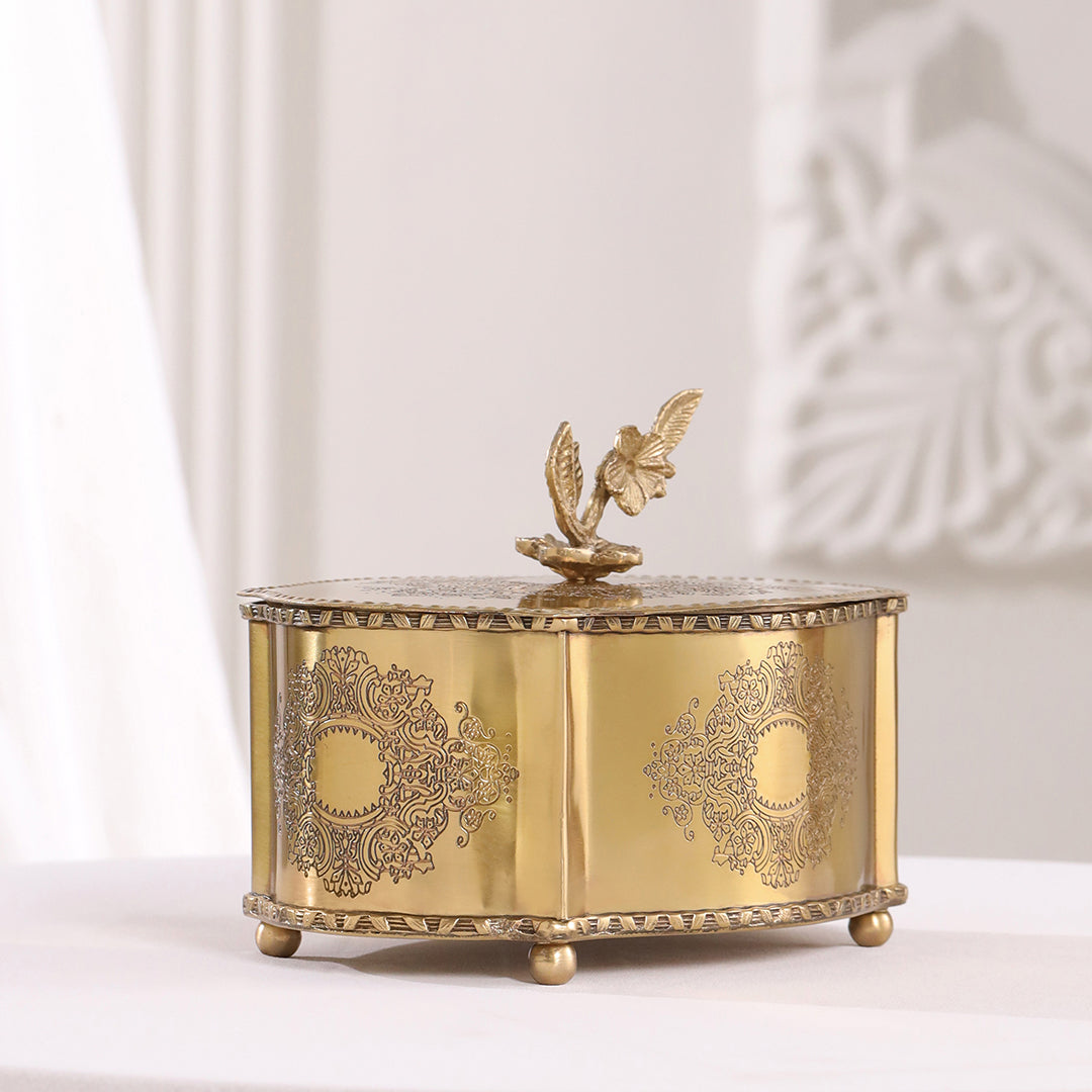 Brass Dry Fruit Box with Floral Lid – Handcrafted Elegance