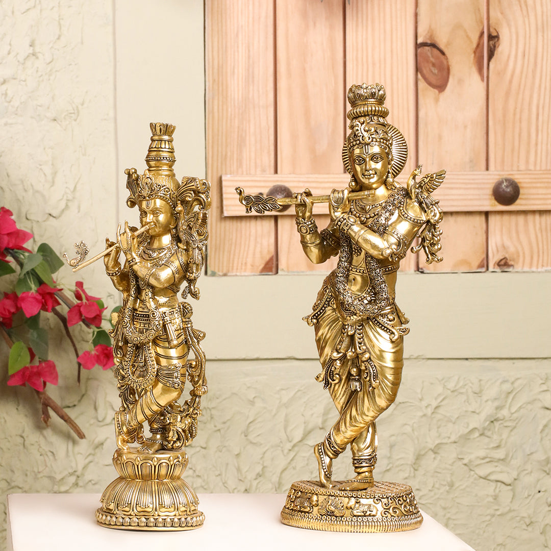 Brass Krishna Idol – Antique Finish