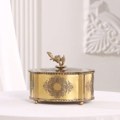 Brass Dry Fruit Box with Floral Lid – Handcrafted Elegance