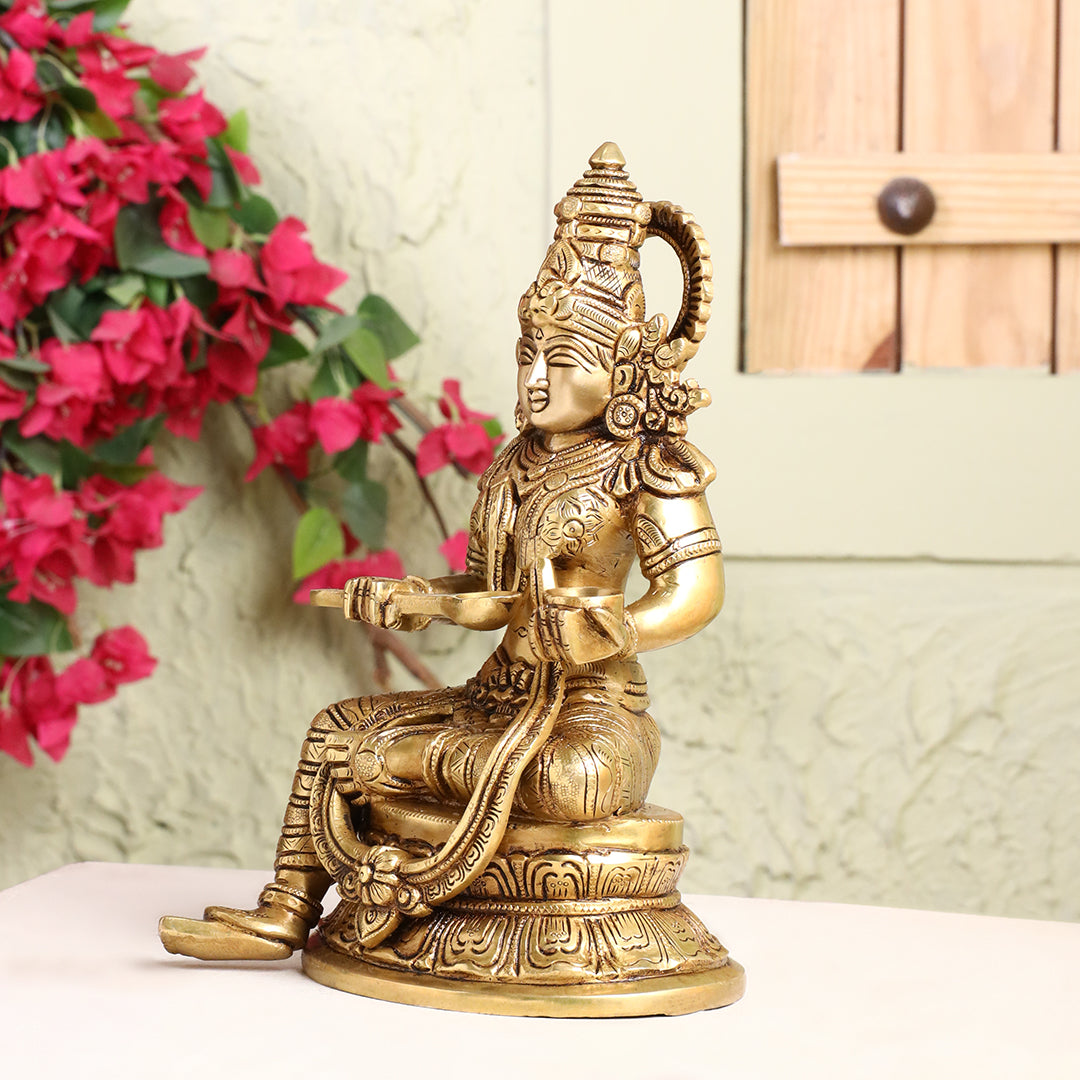 Brass Goddess Annapurna Idol – Bestower of Nourishment & Prosperity (10.5 Inch)
