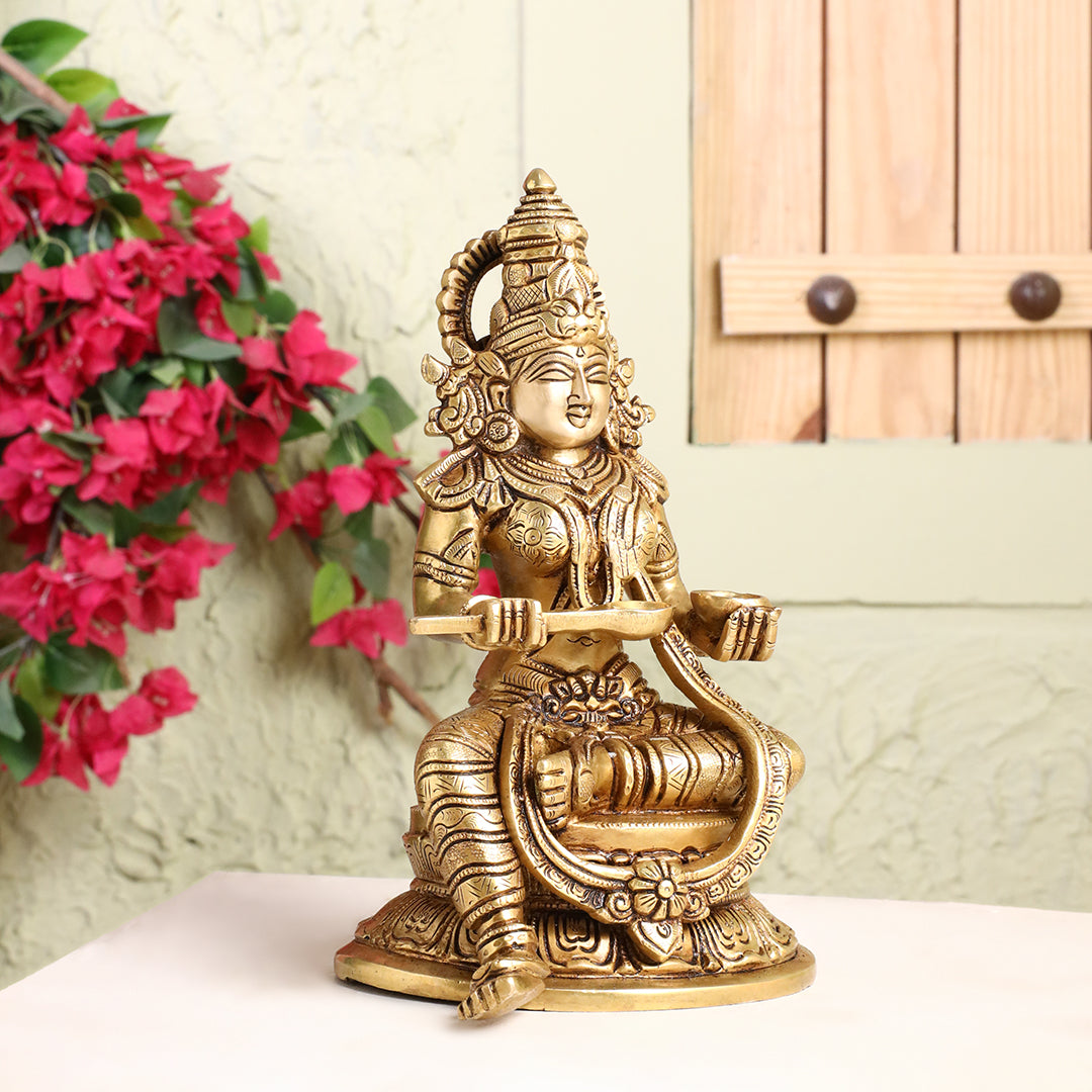 Brass Goddess Annapurna Idol – Bestower of Nourishment & Prosperity (10.5 Inch)