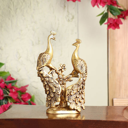 Brass Double Peacock Statue – Handcrafted Decorative Showpiece (7 Inch)