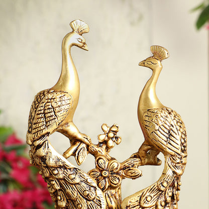 Brass Double Peacock Statue – Handcrafted Decorative Showpiece (7 Inch)