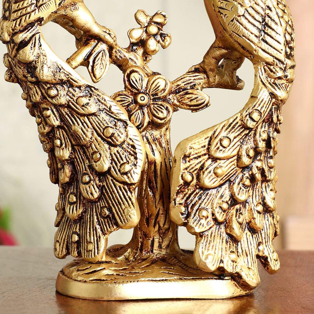 Brass Double Peacock Statue – Handcrafted Decorative Showpiece (7 Inch)