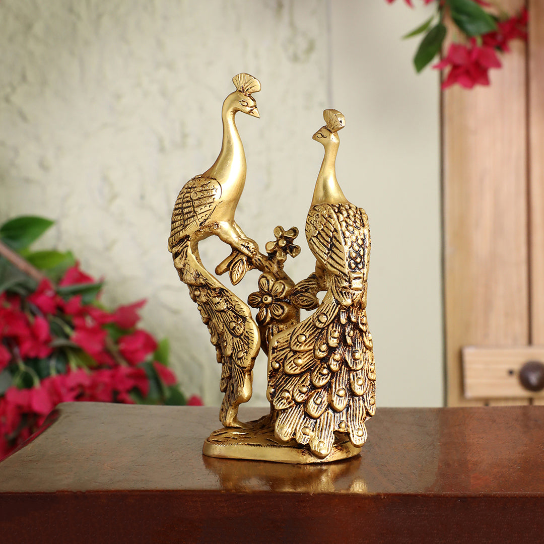 Brass Double Peacock Statue – Handcrafted Decorative Showpiece (7 Inch)