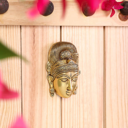 Brass Parvati Face Wall Hanging – Handcrafted Divine Home Decor (5.5 Inch)