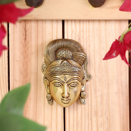 Brass Parvati Face Wall Hanging – Handcrafted Divine Home Decor (5.5 Inch)
