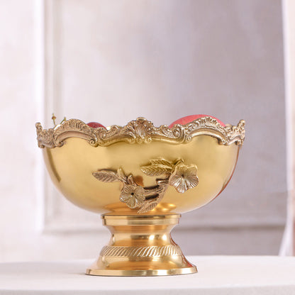 Brass Decorative Basket With Handcrafted Floral Design (6.2 Inch)
