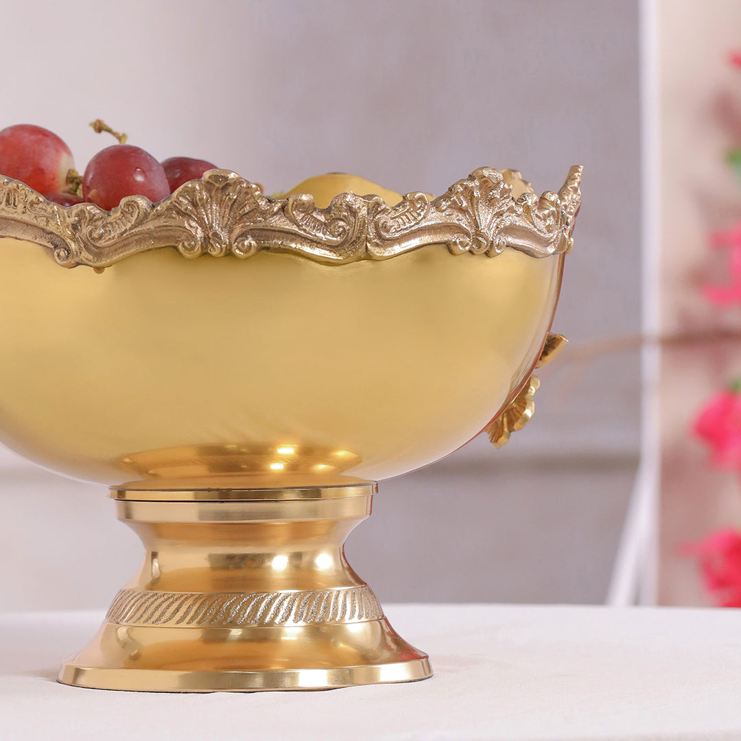Brass Decorative Basket With Handcrafted Floral Design (6.2 Inch)