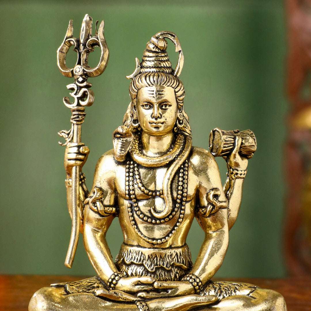 Brass Lightweight Sitting Shiva Idol – Meditative Pose with Trishul (3 INCH)